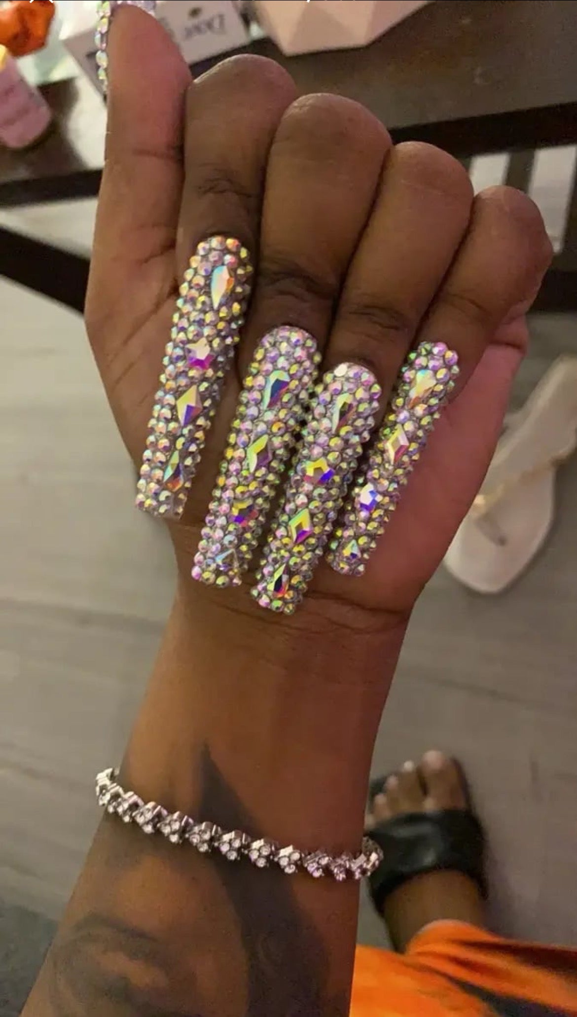 Handmade 3D Crystal Long Square Press On Nails