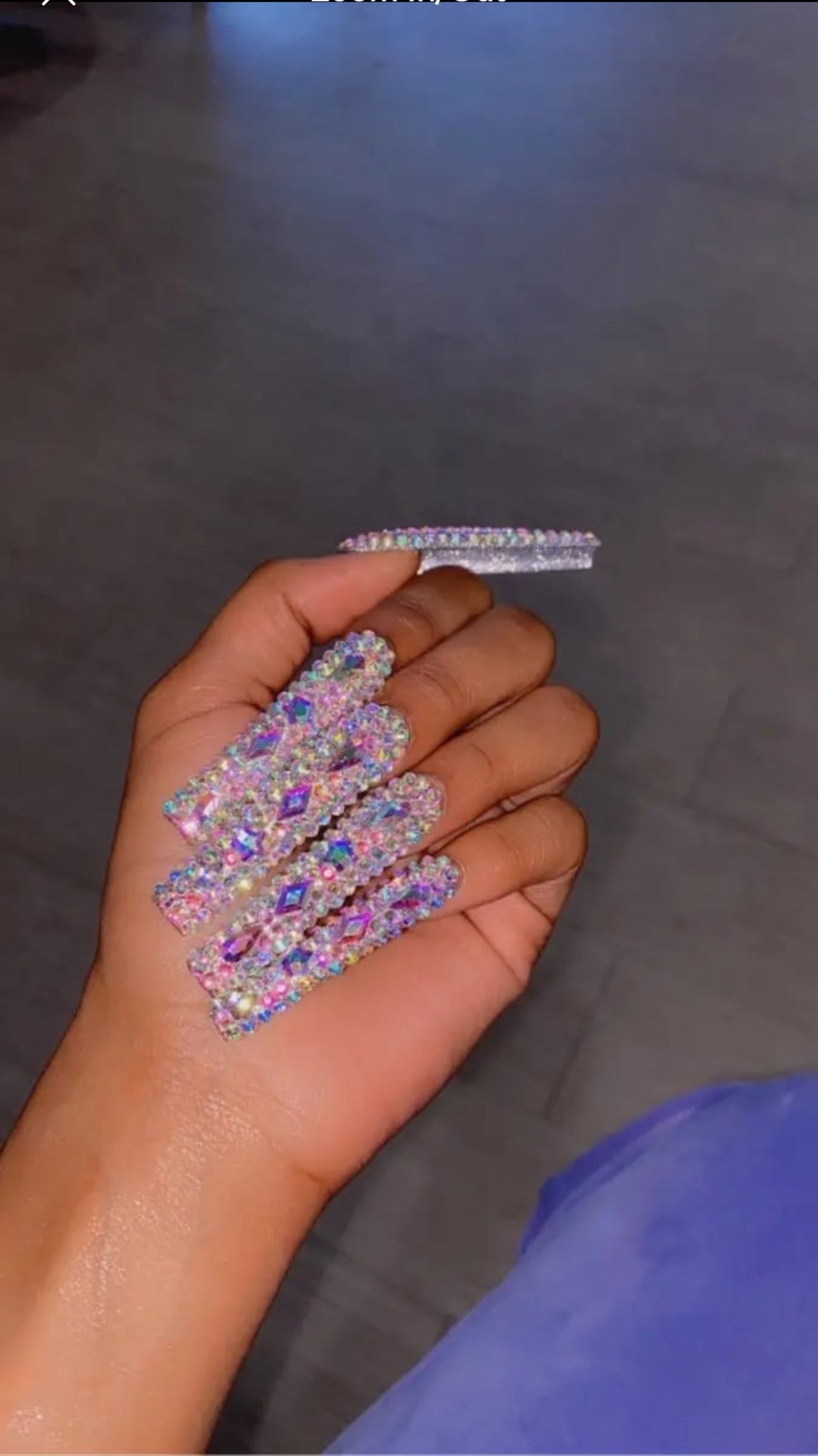 Handmade 3D Crystal Long Square Press On Nails