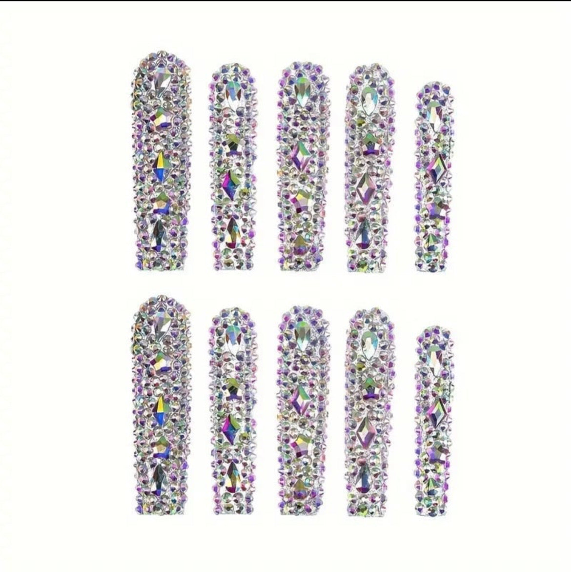 Handmade 3D Crystal Long Square Press On Nails