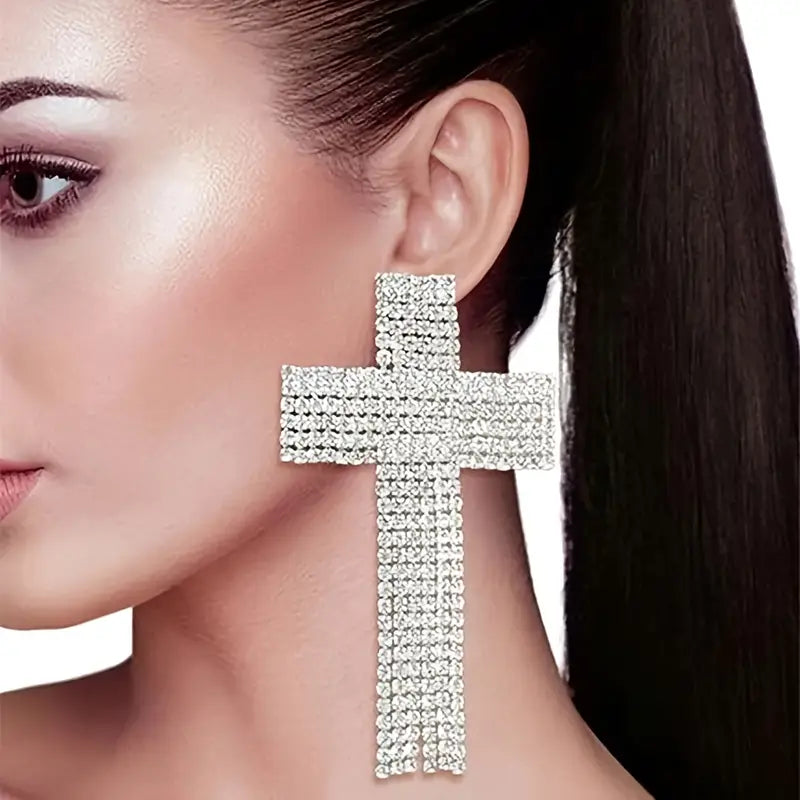 Elegant Silver Cross Earrings