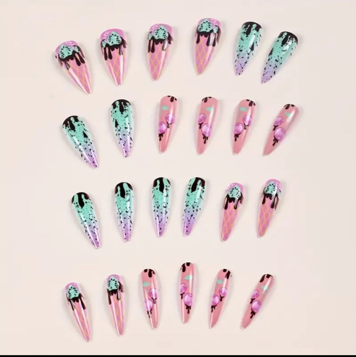 Summer Chocolate Ice Cream Press On Nails (24 pcs)