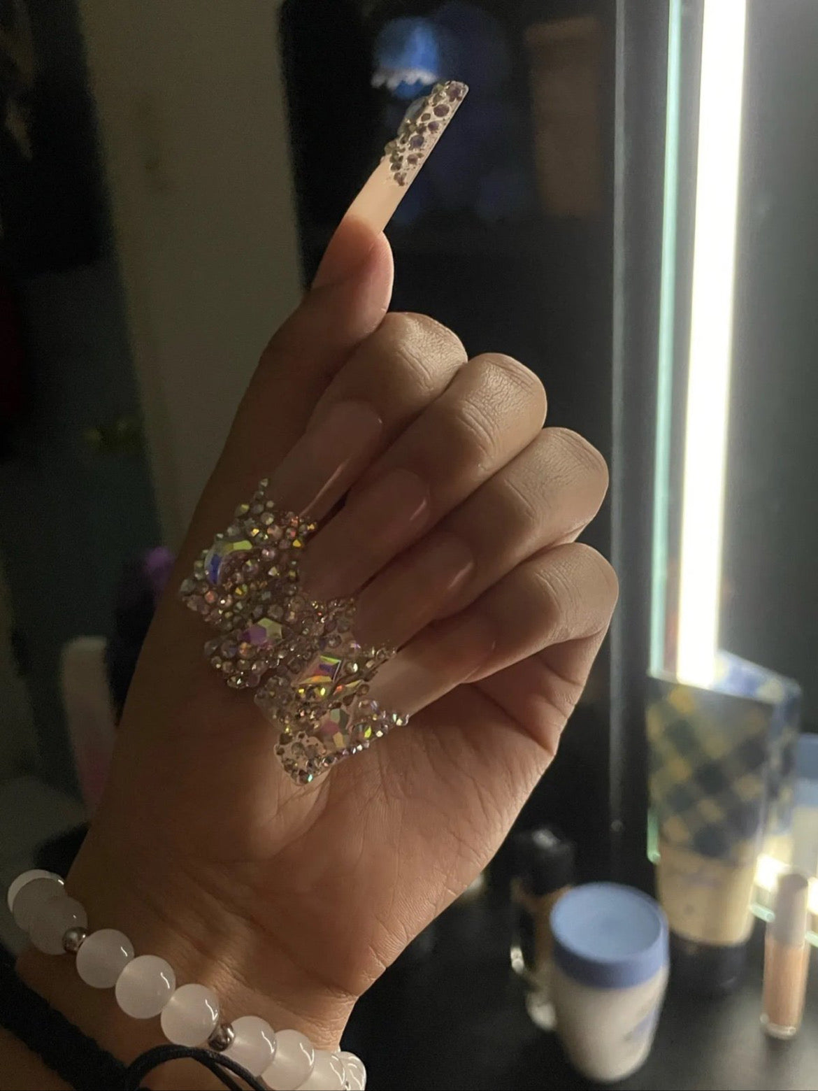 Handmade French Rhinestone Press On Nails 10pcs