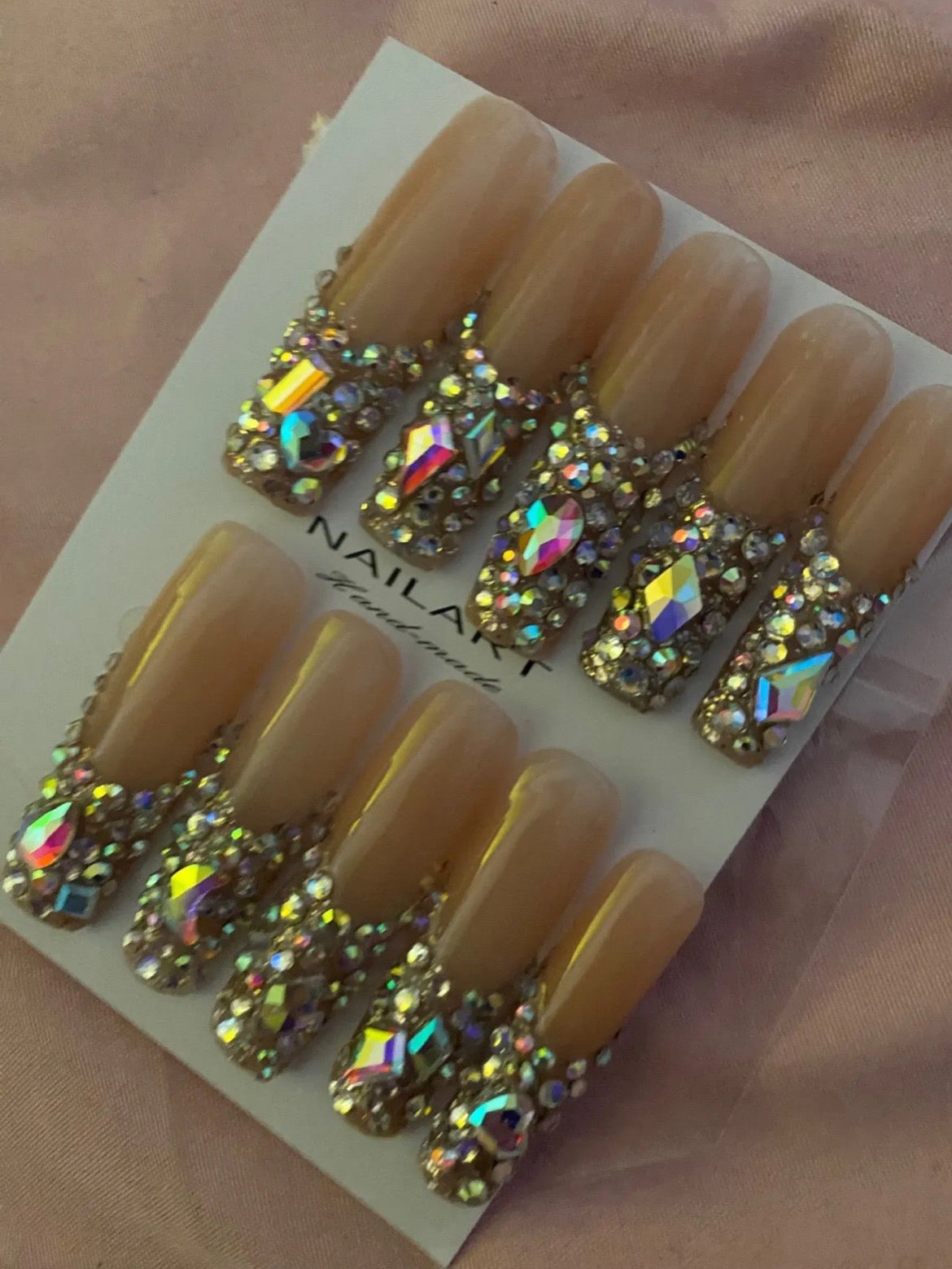 Handmade French Rhinestone Press On Nails 10pcs