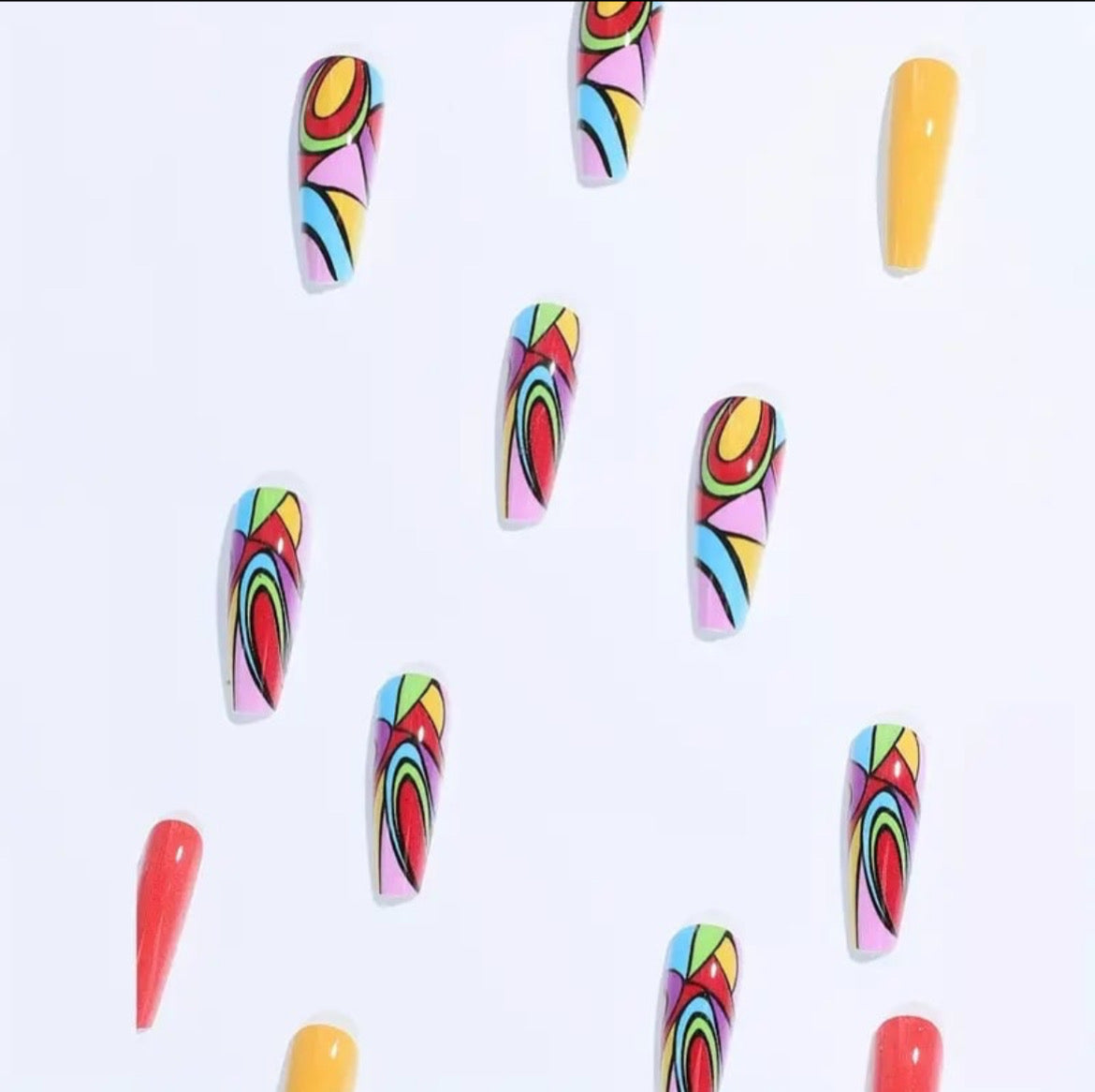 Colorful Geometric Ballerina Press On Nails (24pcs)