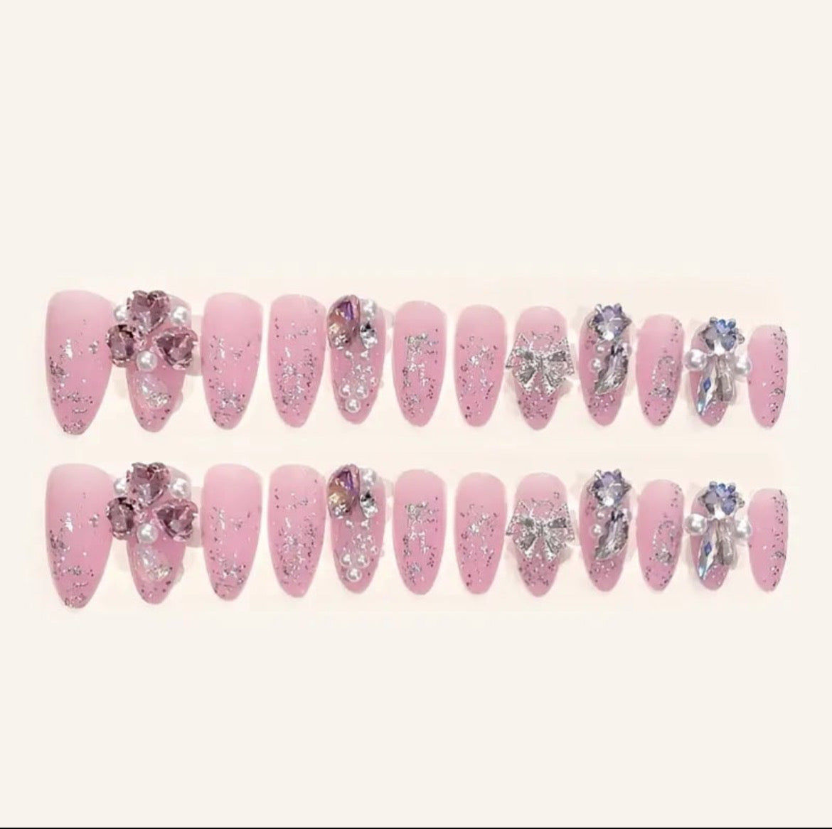 Glitter Shining 3D Heart Nails (24pcs)