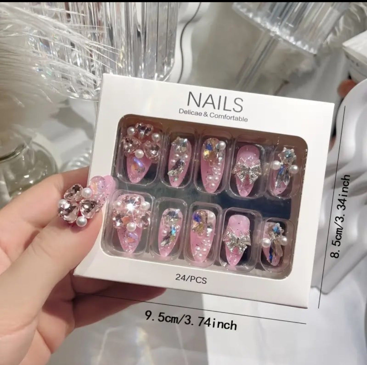 Glitter Shining 3D Heart Nails (24pcs)