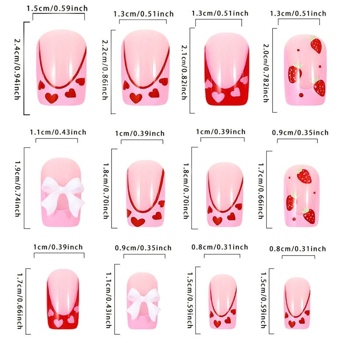 3D Bow & Strawberry Press On Nails