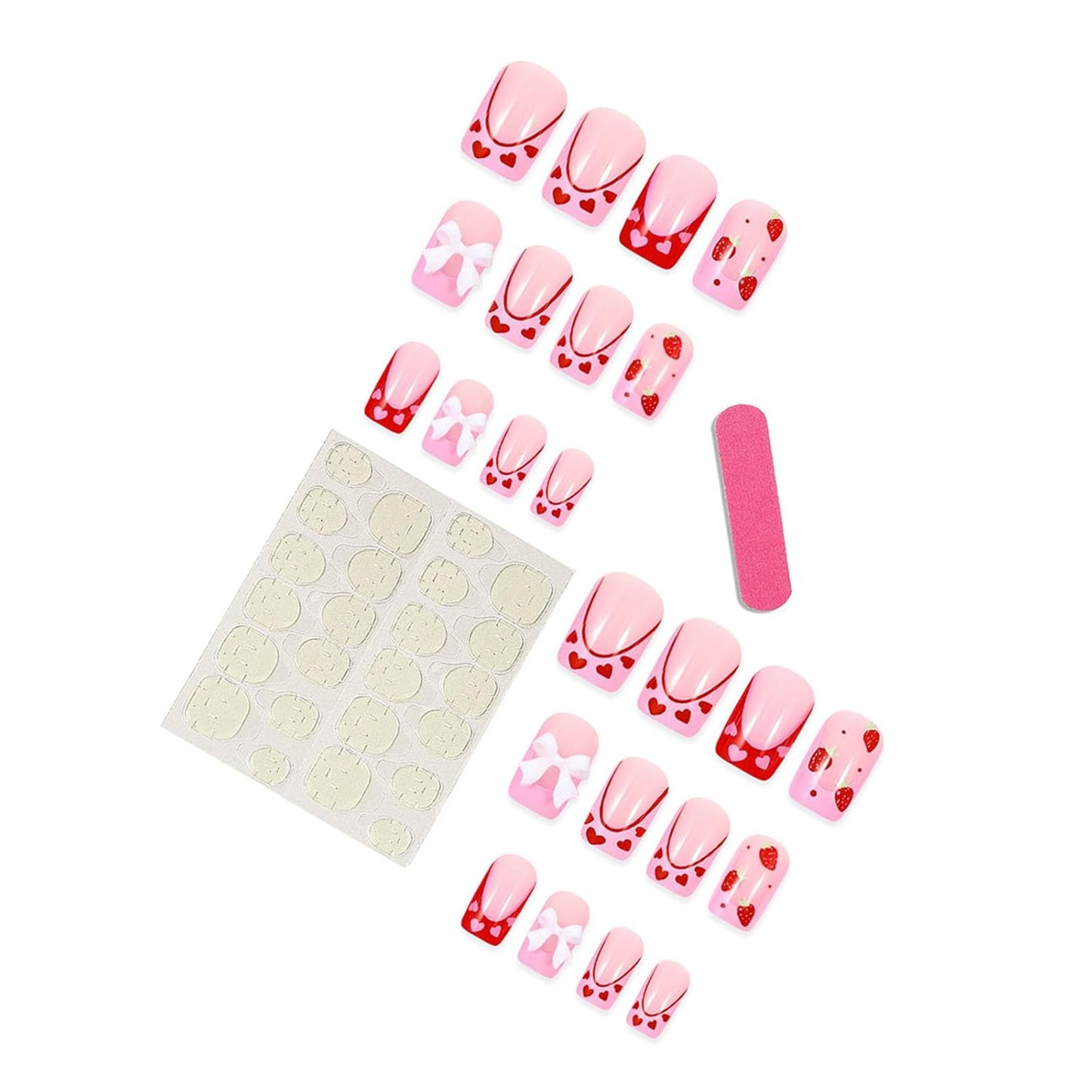3D Bow & Strawberry Press On Nails