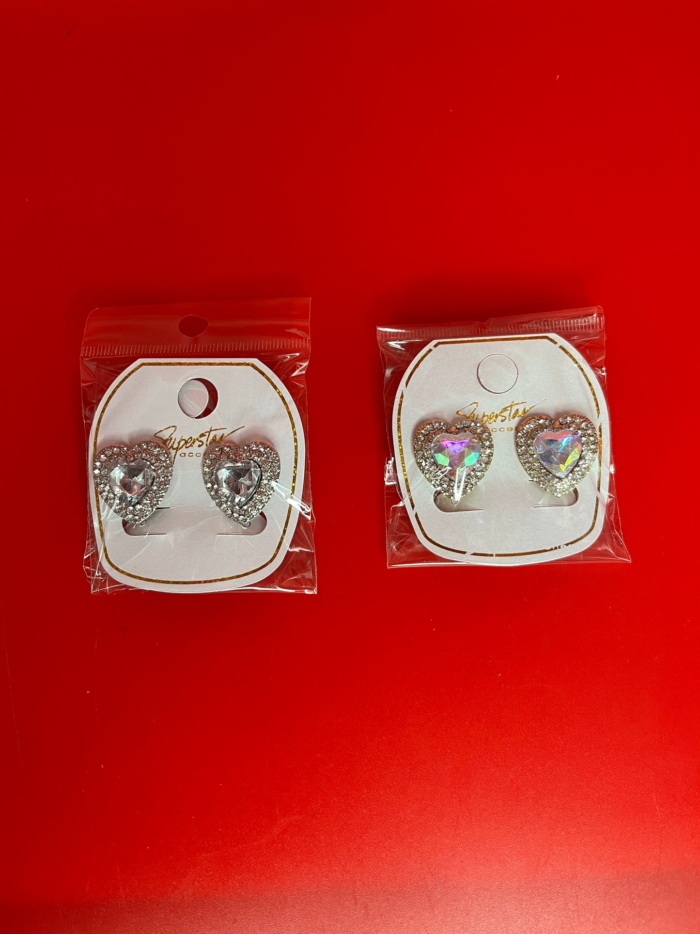 Rhinestone Heart Earrings Set