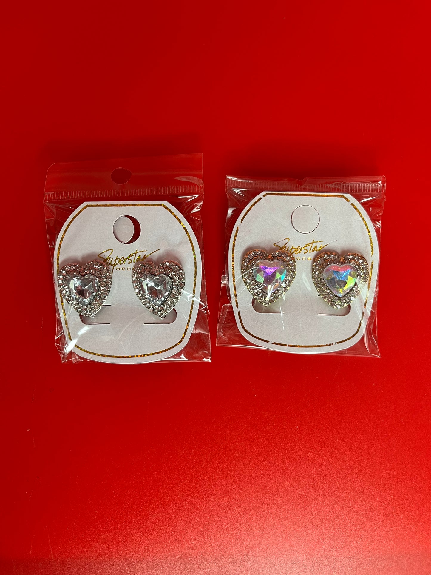 Rhinestone Heart Earrings Set