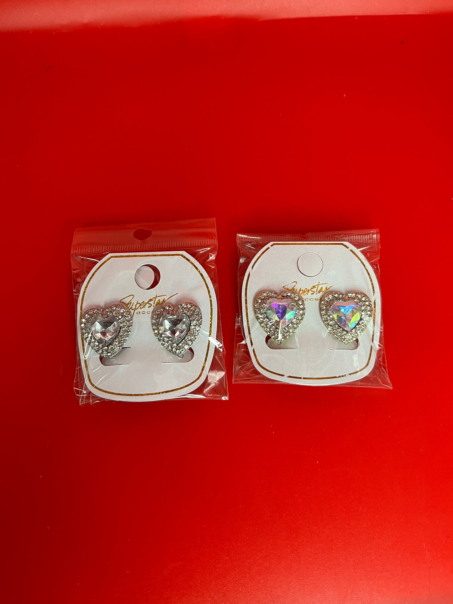 Rhinestone Heart Earrings Set