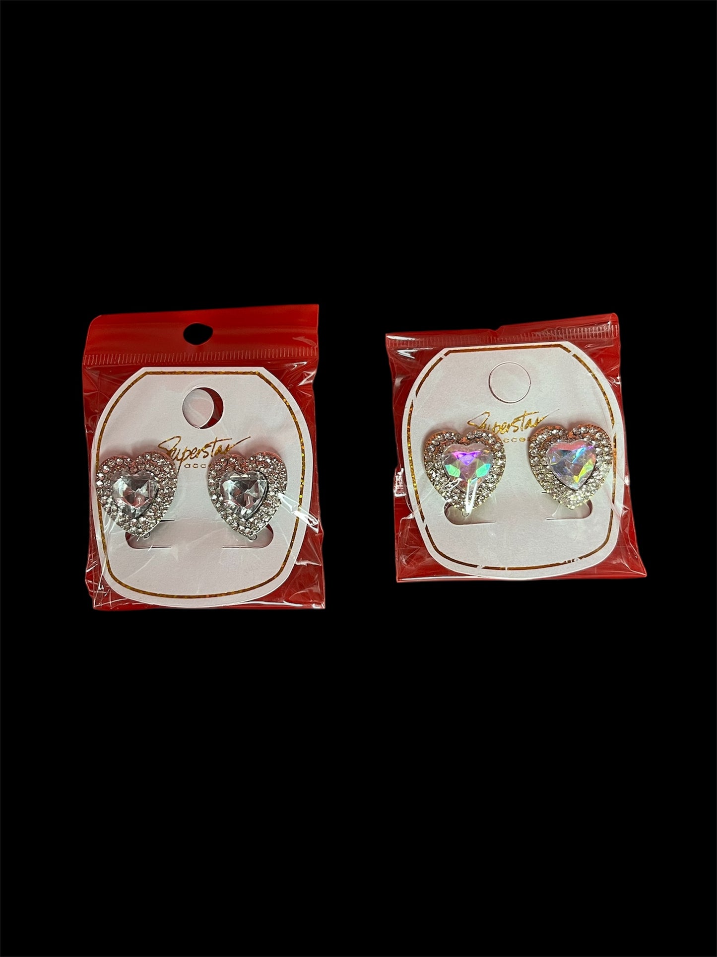 Rhinestone Heart Earrings Set