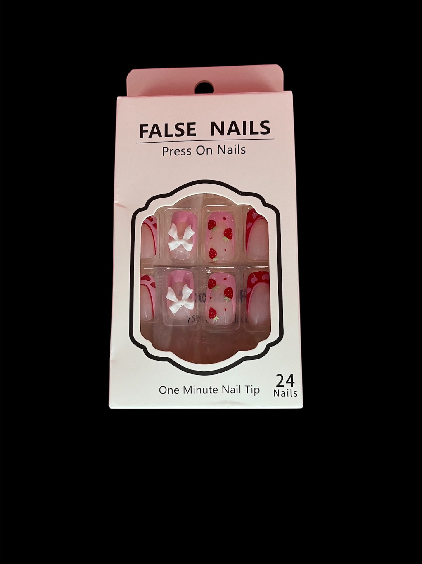 3D Bow & Strawberry Press On Nails