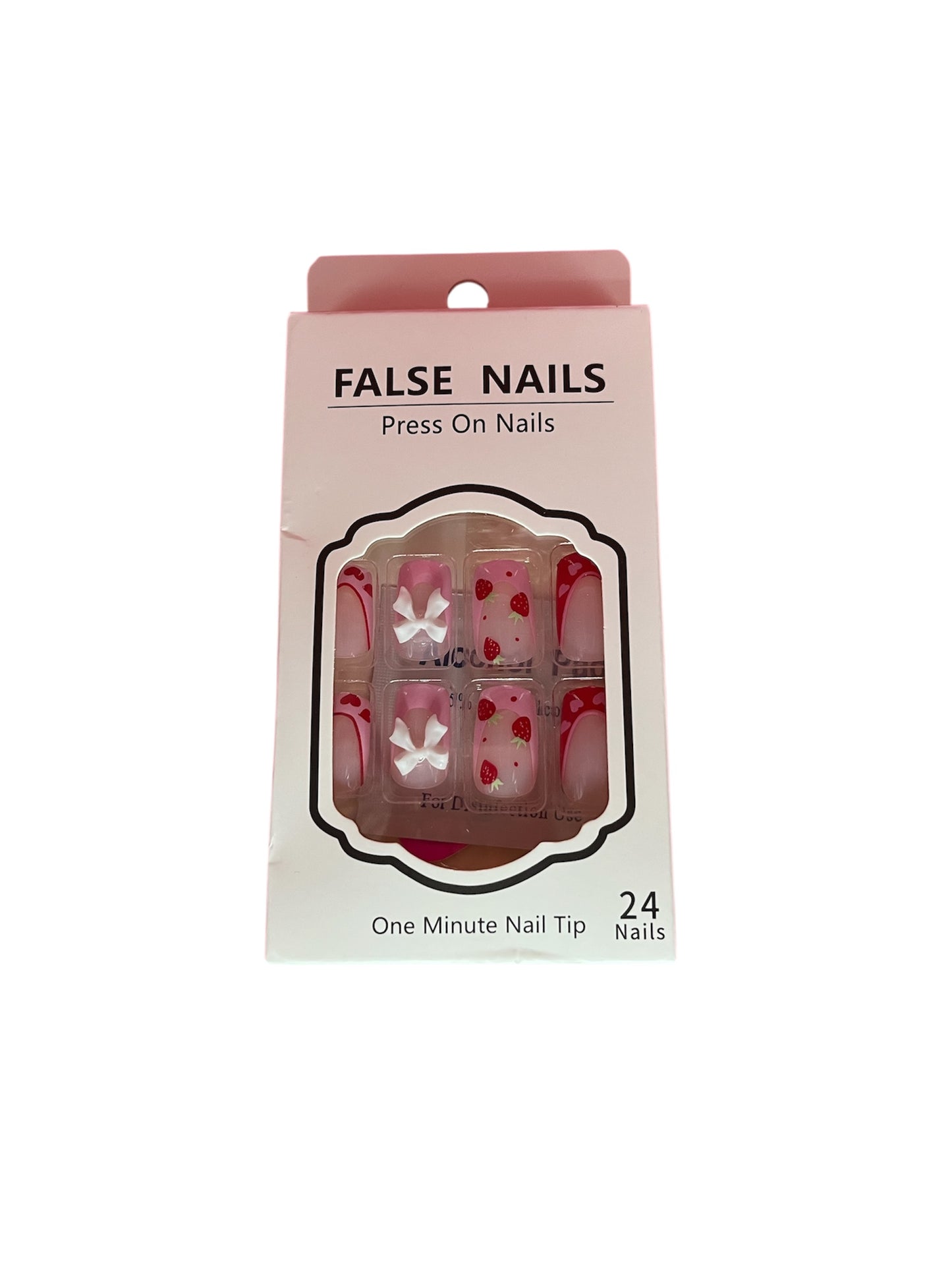 3D Bow & Strawberry Press On Nails