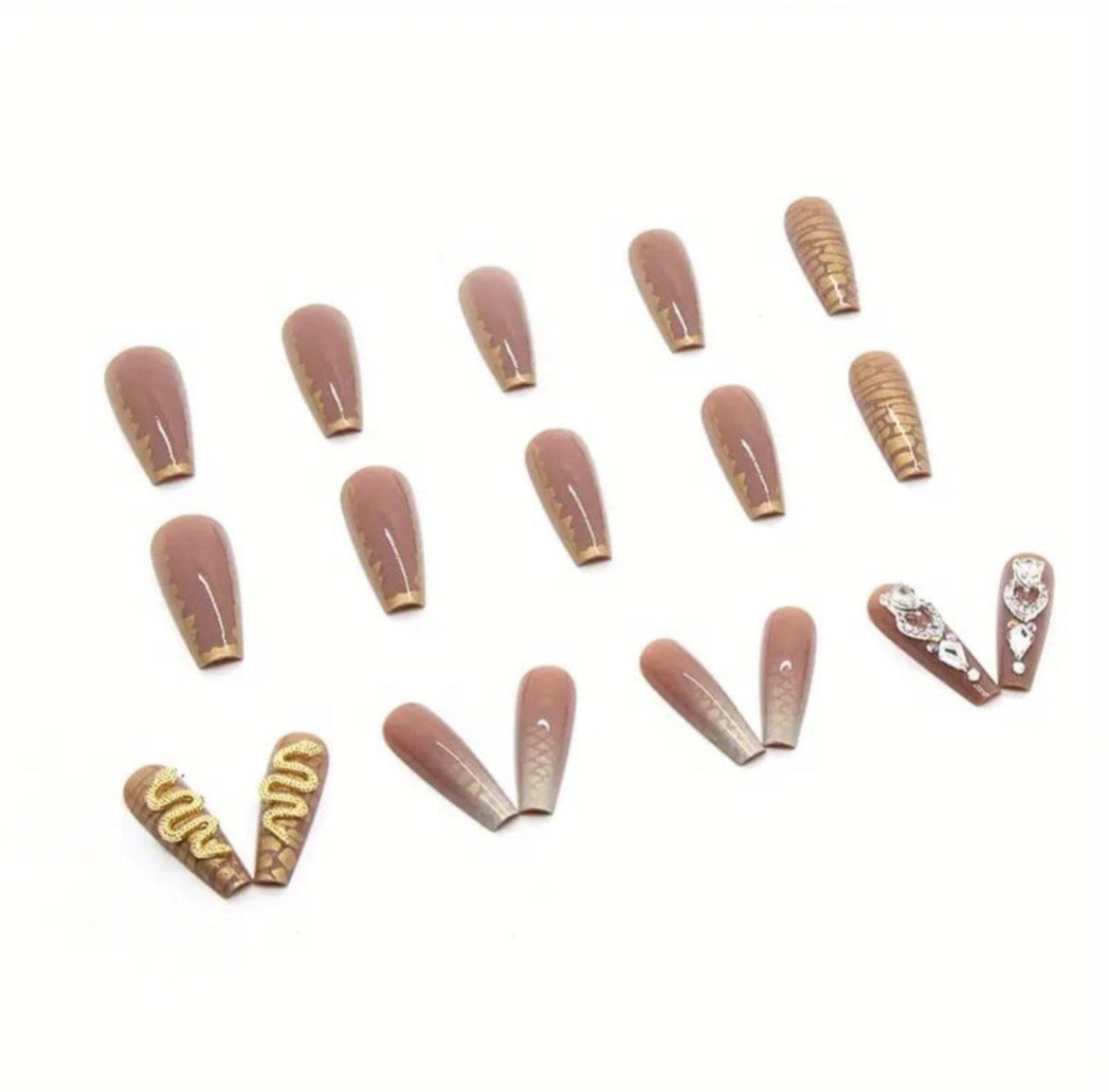 Golden Glitter Press On Nails (24pcs)