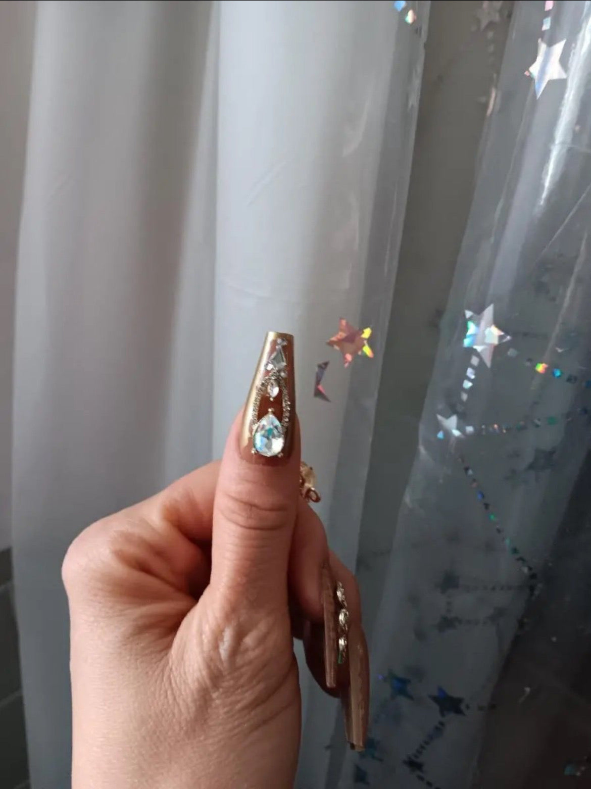 Golden Glitter Press On Nails (24pcs)
