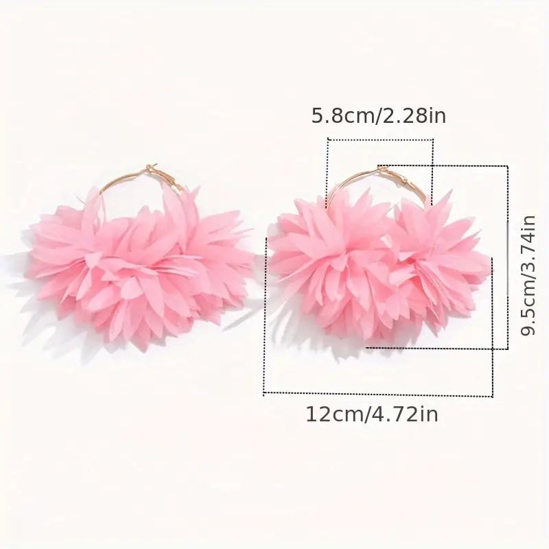 Fabric Flower Hoop Earrings
