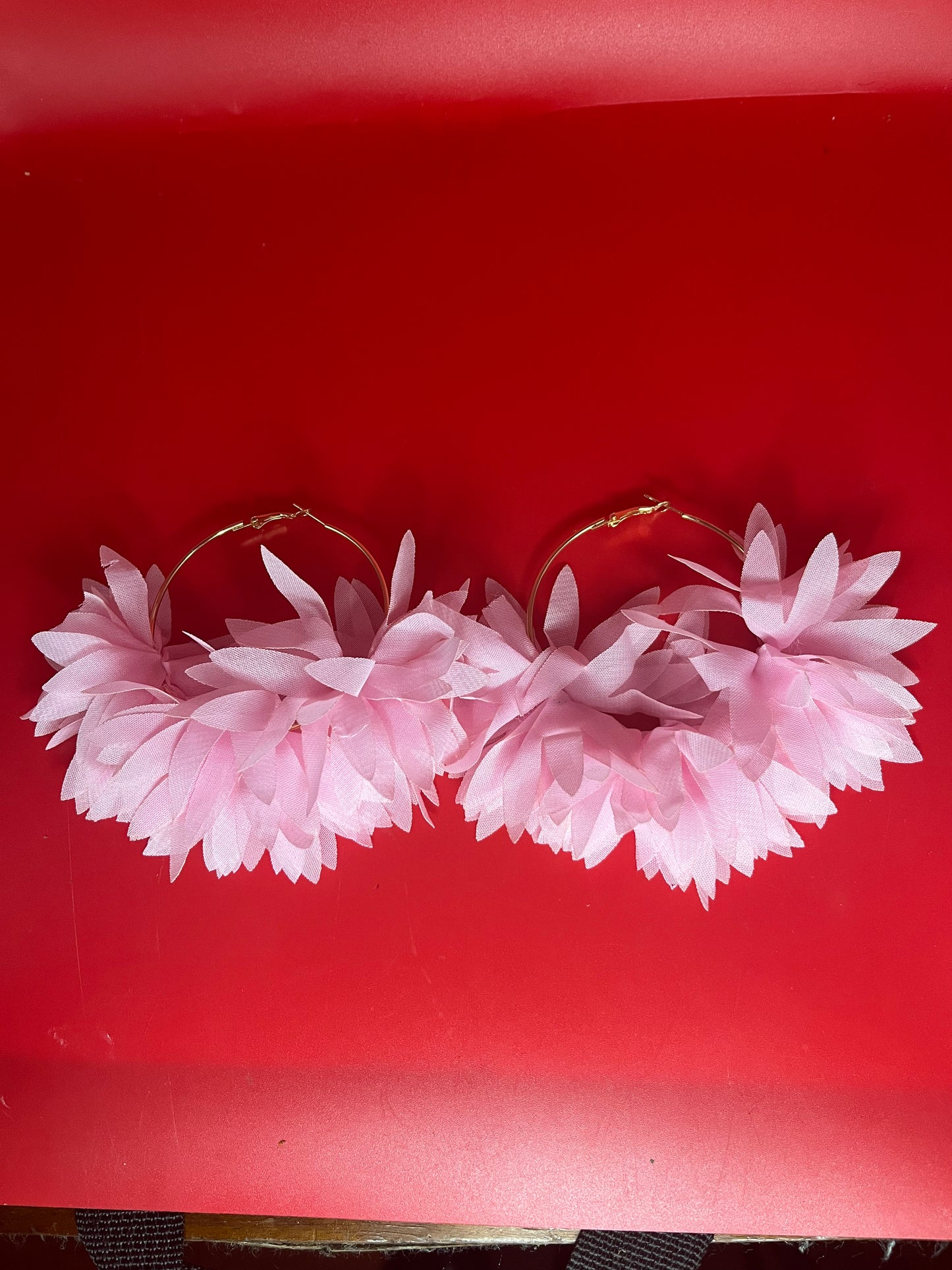 Fabric Flower Hoop Earrings