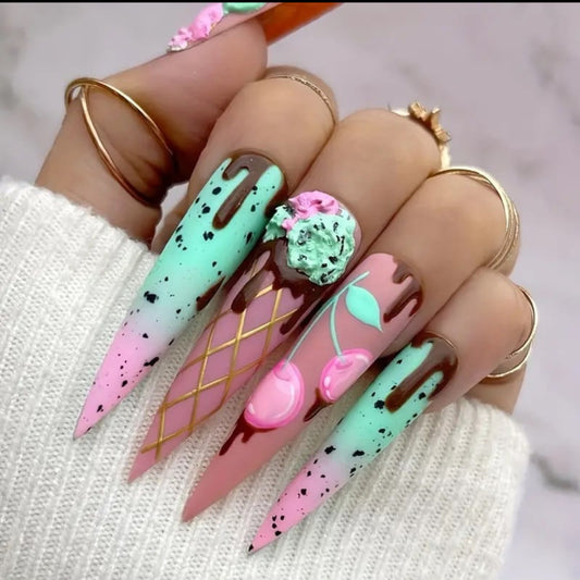 Summer Chocolate Ice Cream Press On Nails (24 pcs)