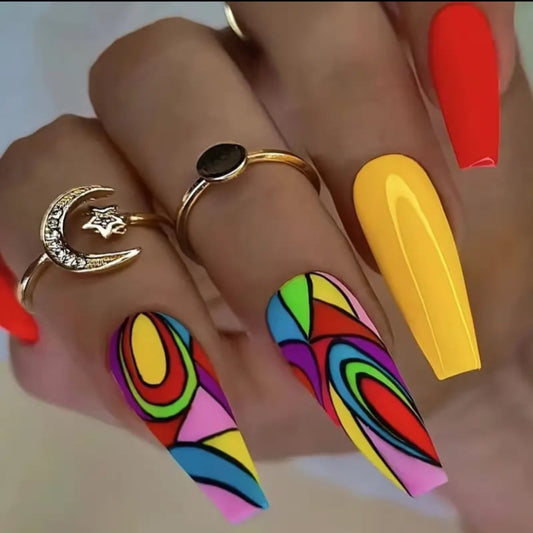 Colorful Geometric Ballerina Press On Nails (24pcs)