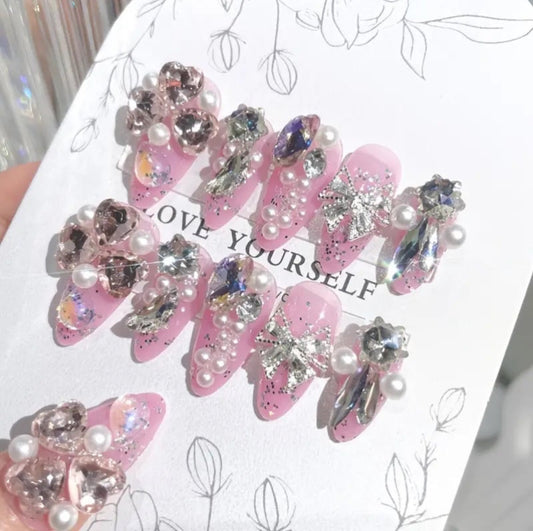 Glitter Shining 3D Heart Nails (24pcs)