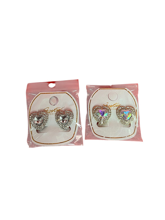 Rhinestone Heart Earrings Set