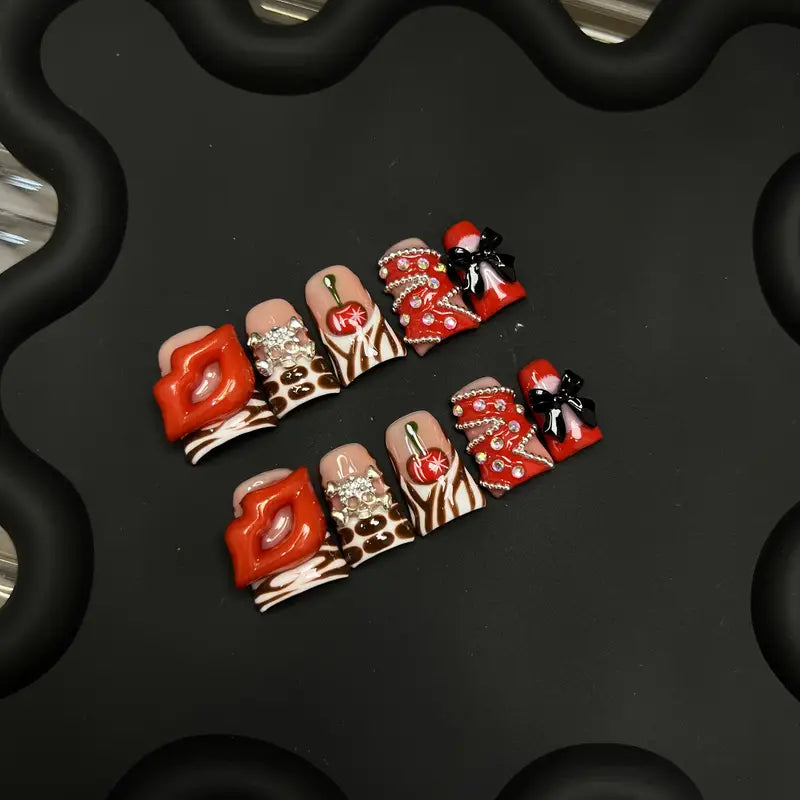 3D Cherry Duckbill Nails