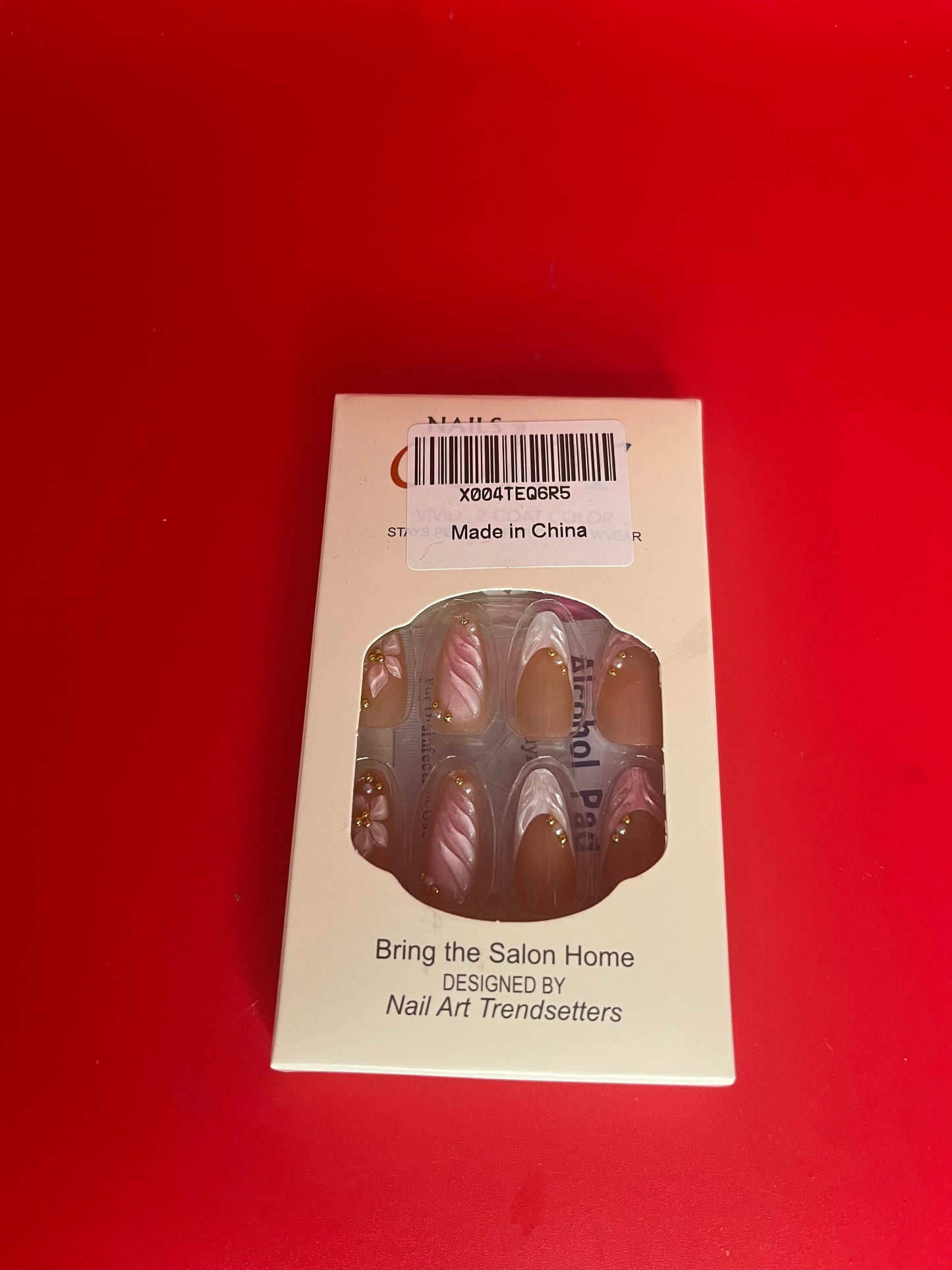 3D Embossed Flower & Gold Bead Press On Nails