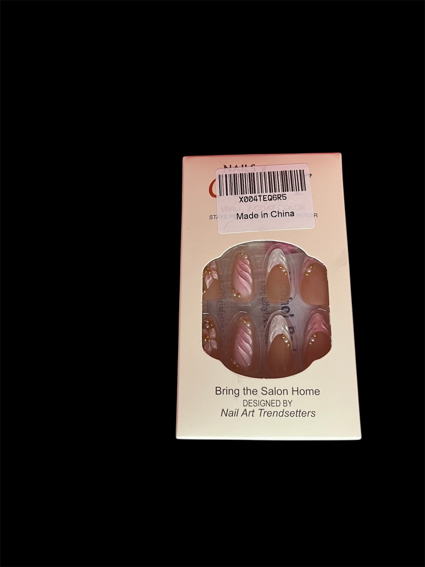 3D Embossed Flower & Gold Bead Press On Nails