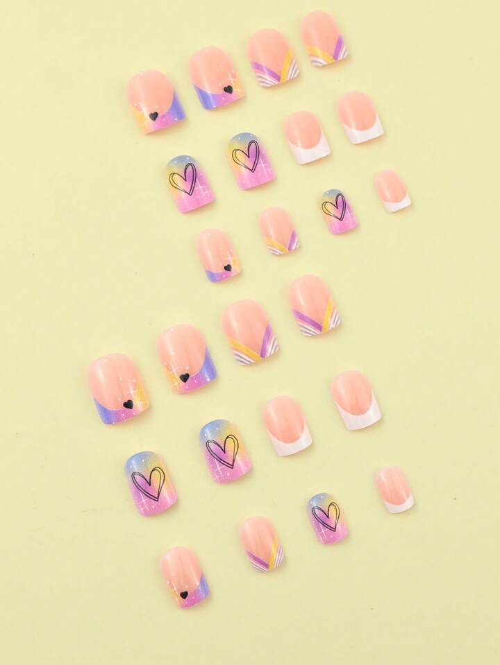 Gradient Heart Press On Nails
