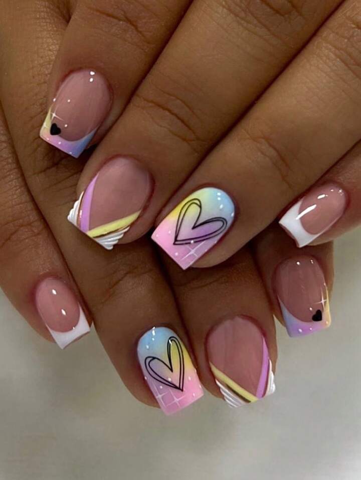 Gradient Heart Press On Nails