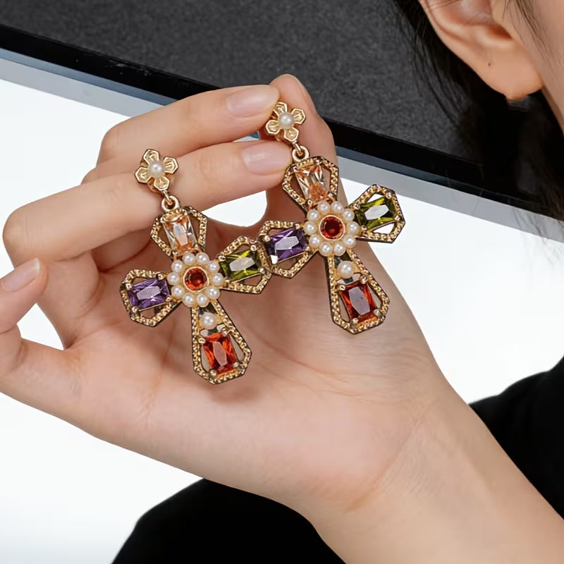 Mosaic Cross Earrings